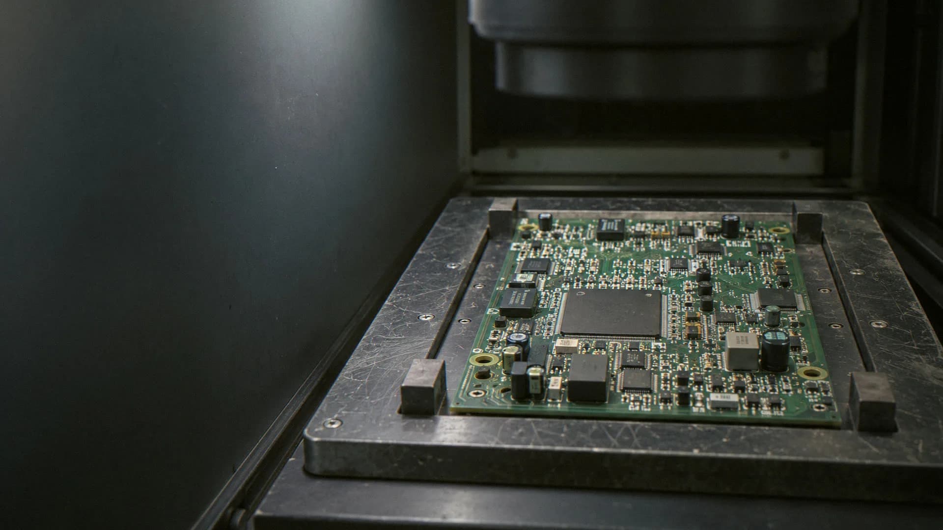 X-ray inspection cabinet holding a circuit board