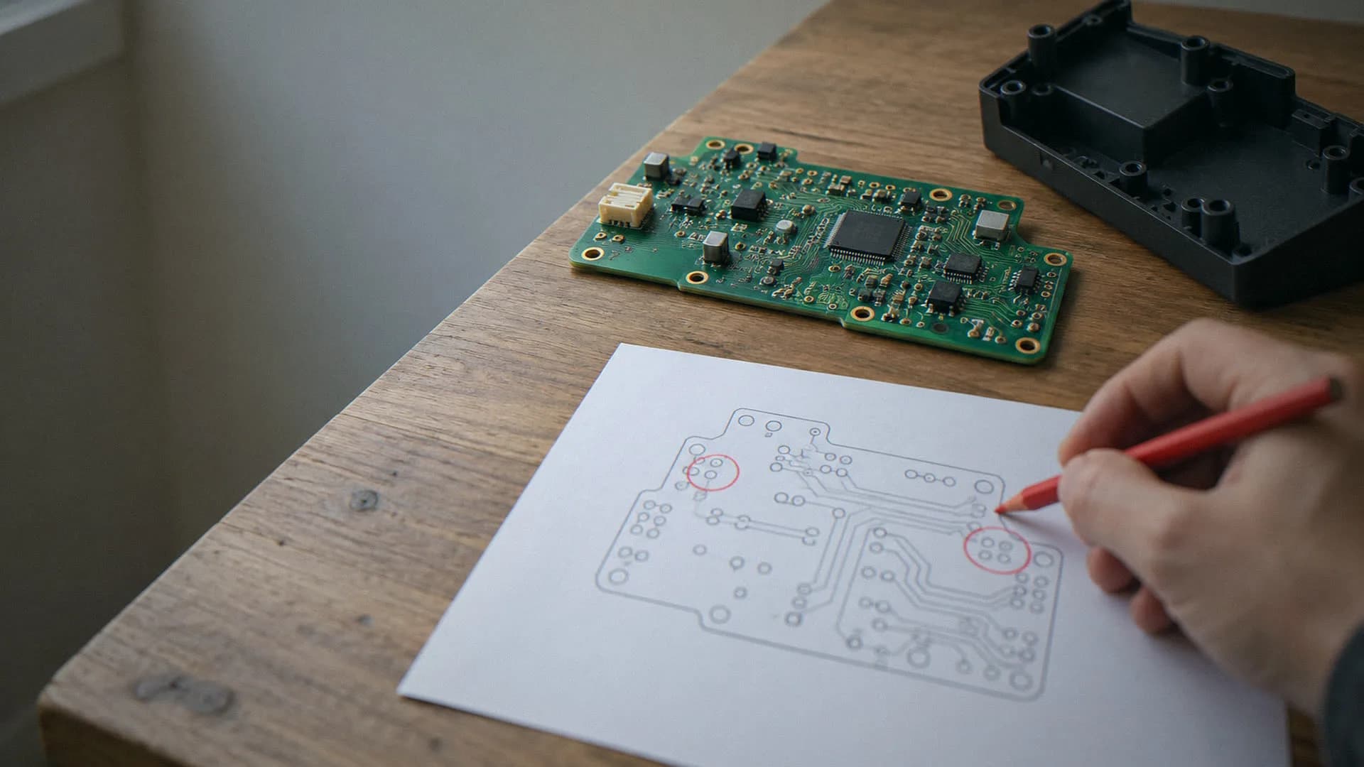 Marked-up board print and a first-article part
