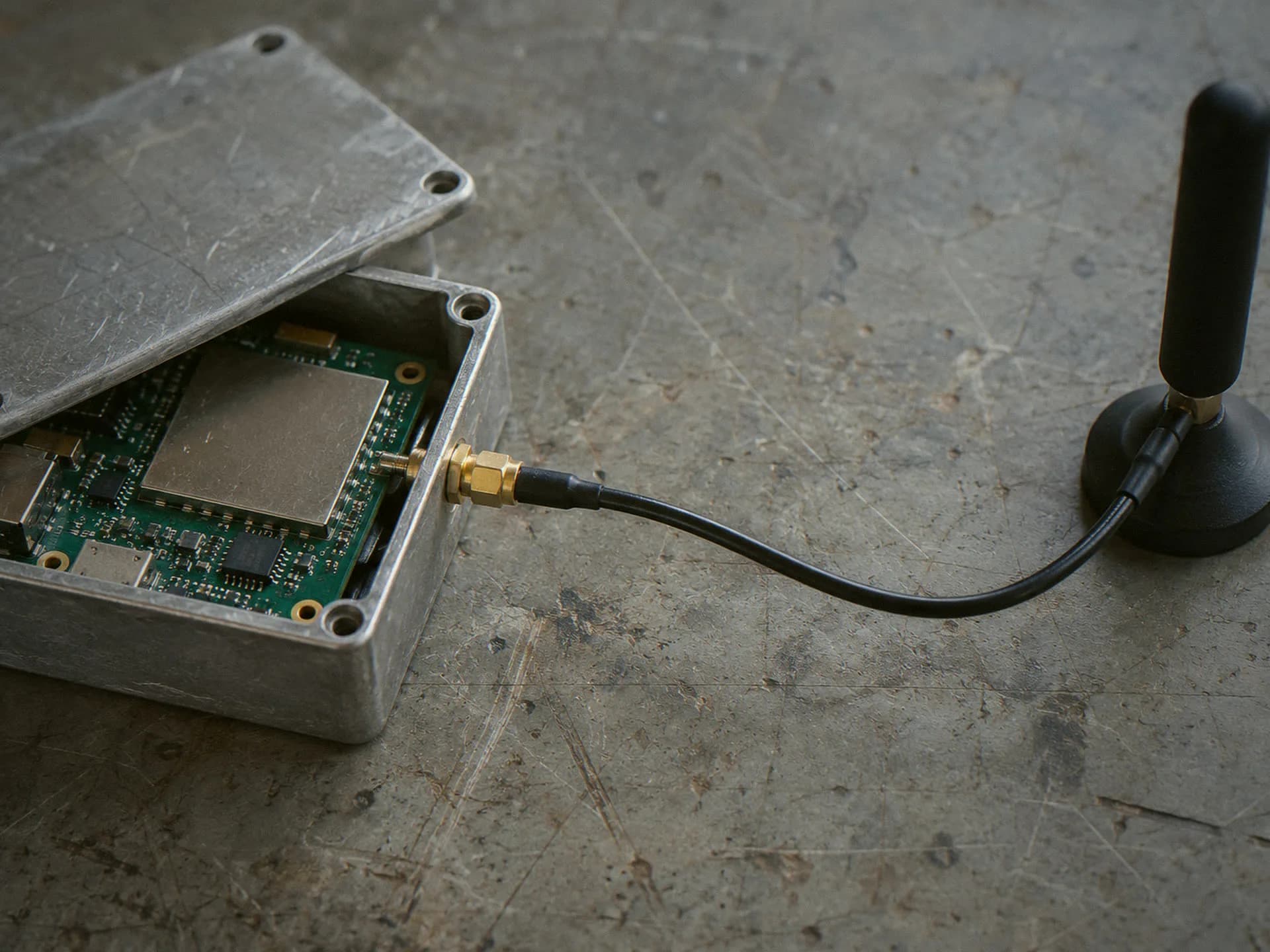 RF test bench with a shield box and antenna